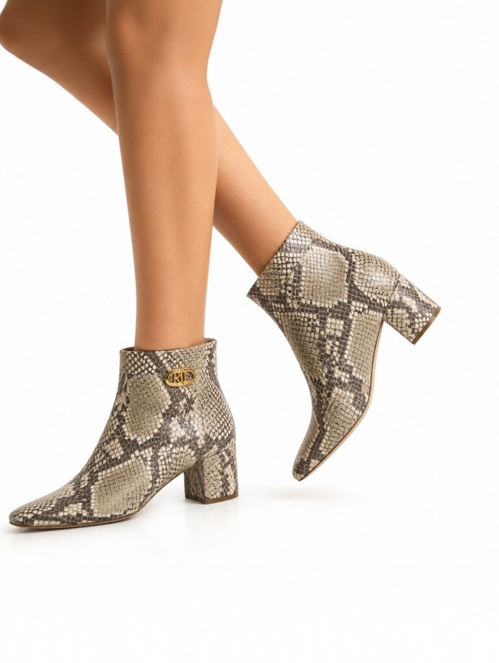 Ralph Lauren Wynne II Snake Print Leather Ankle Boots 10B Python Block Heel NIB - Picture 2 of 16